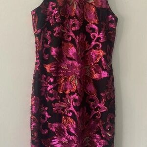 Cache  Cache     Medium  Black, Pink And Gold Cache  Zippered  cocktail dress